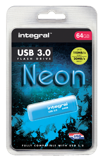 USB-stick 3.0 Integral 64GB neon blauw