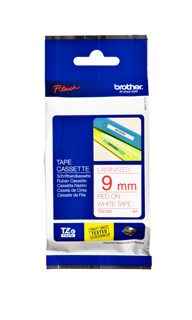 Labeltape Brother P-touch TZE-222 9mm rood op wit