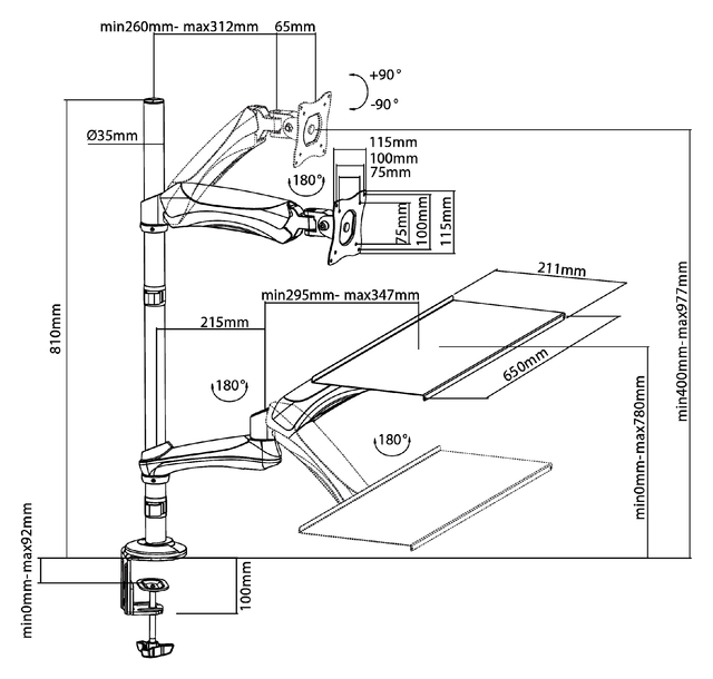 PC arm Neomounts D500 10-27" werkplek zwart