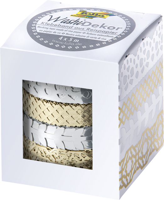 Washi tape Folia hotfoil zilver & goud 2x 15mmx5m 2x 10mmx5m 4 designs