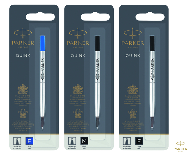 Rollerpenvulling Parker Quink medium blauw blister à 1 stuk