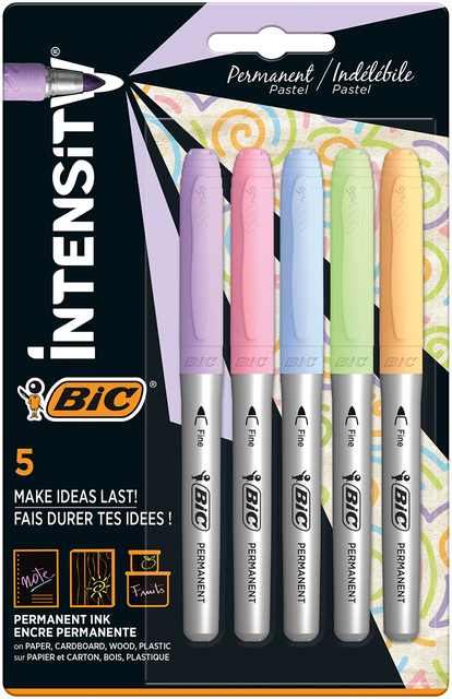 Viltstift Bic Intensity rond 0.8mm permanent blister à 5 pastelkleuren