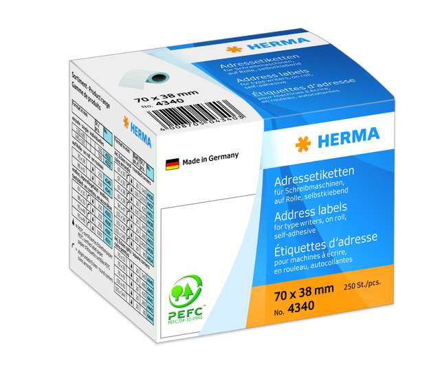 Etiket HERMA adres 4340 70x38mm op rol wit 250stuks