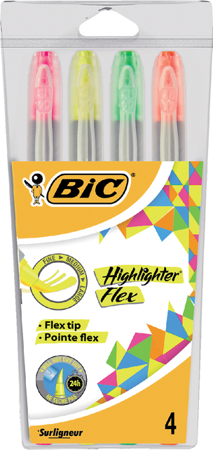 Markeerstift Bic flex assorti  blister à 4 stuks