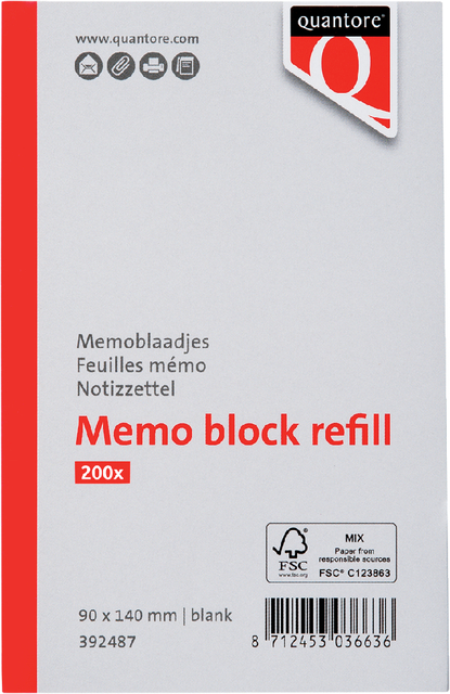 Memoblaadjes Quantore losbladig 140x90x20mm 200vel