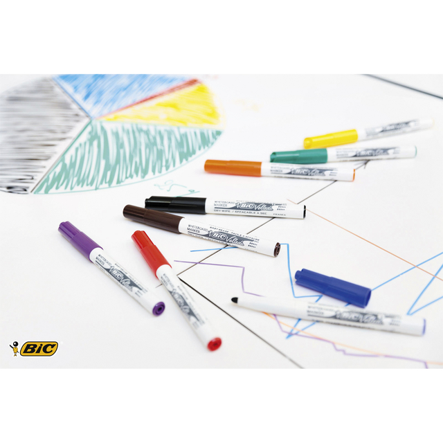 Viltstift Bic Velleda 1748 whiteboard rond medium assorti blister à 8 stuks