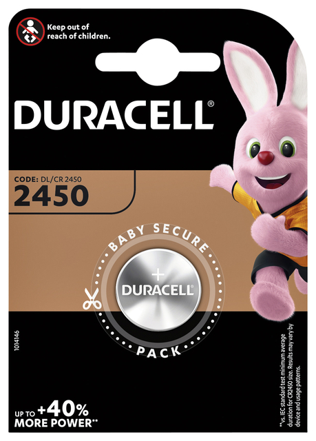 Batterij Duracell knoopcel 1xCR2450 lithium Ø24mm 3V-540mAh