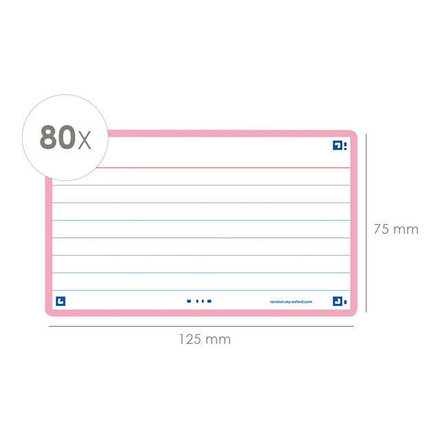 Flashcard Oxford 2.0 75x125mm 80vel 250gr lijn roze