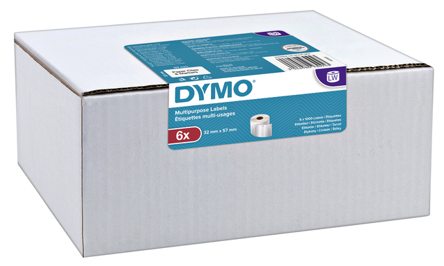 Etiket Dymo labelwriter 11354 32mmx57mm universeel doos à 6 rol à 1000 stuks