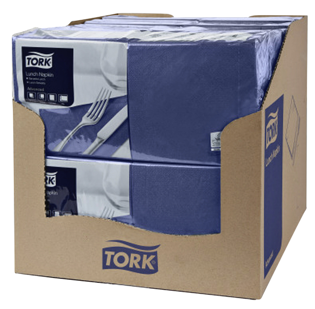 Servetten Tork 2-laags 1/4 gevouwen 200st donkerblauw  477215