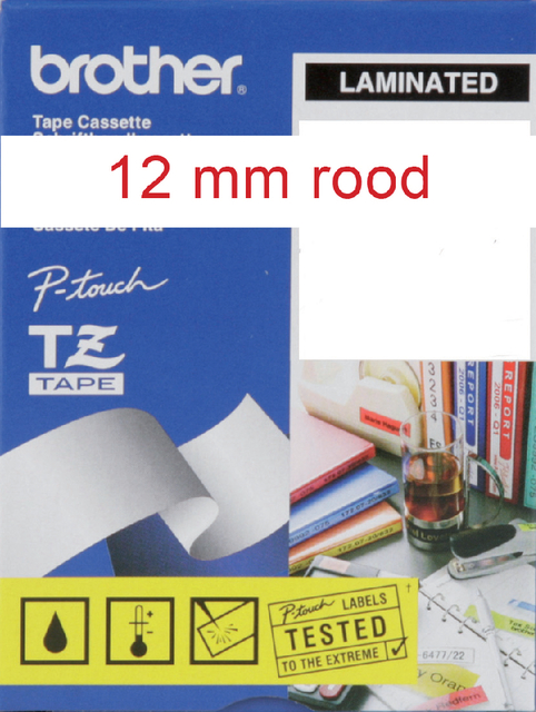 Labeltape Brother P-touch TZE-232 12mm rood op wit