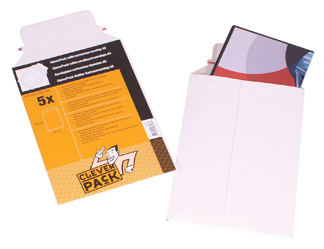 Envelop CleverPack karton A4 240x315mm wit pak à 5 stuks