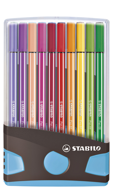 Viltstift  STABILO Pen 68/20 ColorParade in antraciet/turquoise etui medium assorti etui  à 20 stuks