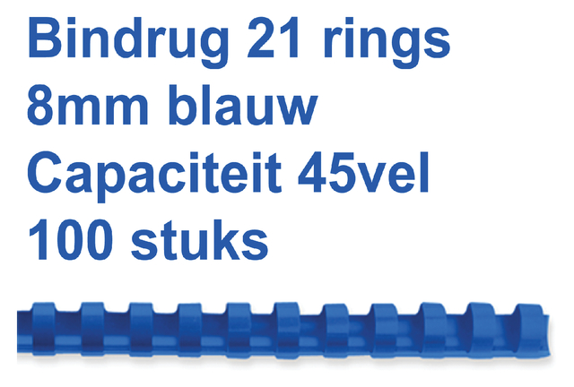 Bindrug GBC 8mm 21rings A4 blauw 100stuks