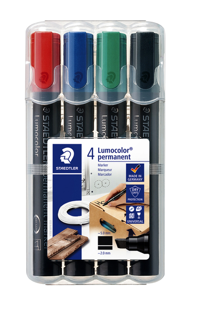 Viltstift Staedtler Lumocolor 350 permanent schuin set à 4 stuks assorti