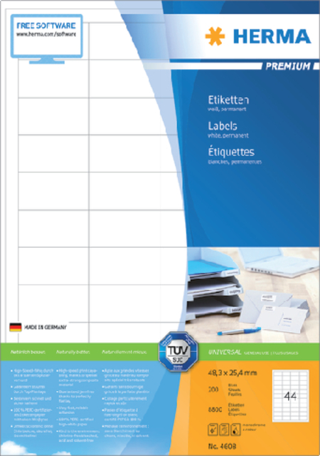 Etiket HERMA 4608 48.3x25.4mm premium wit 8800stuks