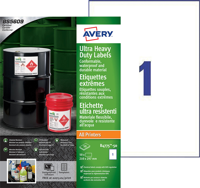 Etiket Avery B4775-50 210x297mm polyethyleen wit 50stuks