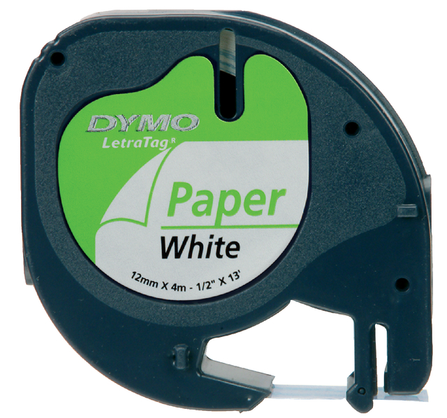 Labeltape Dymo LetraTag papier 12mm zwart op wit