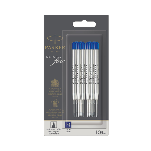 Balpenvulling Parker Quinkflow medium blauw blister à 10 stuks