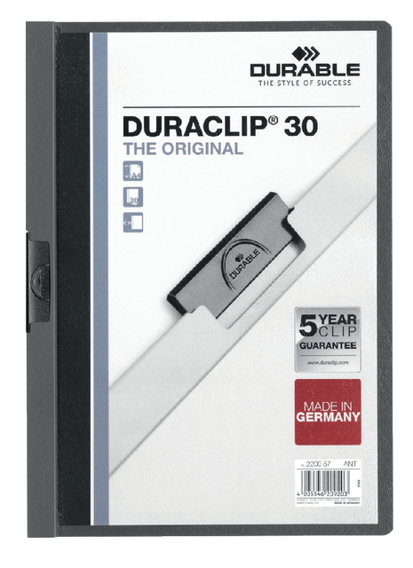 Klemmap Durable Duraclip A4 3mm 30 vellen antraciet/grijs