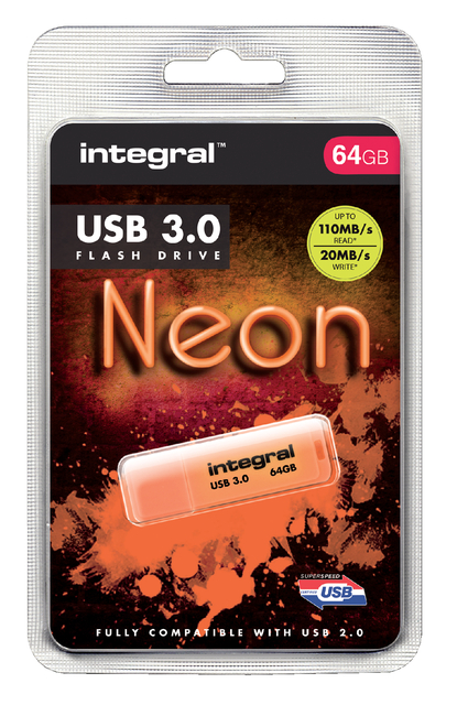 USB-stick 3.0 Integral 64GB neon oranje