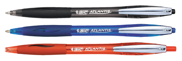 Balpen Bic Atlantis soft metalen clip clic medium blauw