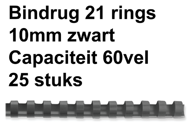 Bindrug GBC 10mm 21rings A4 zwart 25stuks