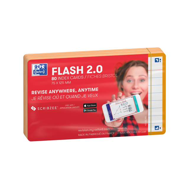 Flashcard Oxford 2.0 75x125mm 80vel 250gr lijn oranje