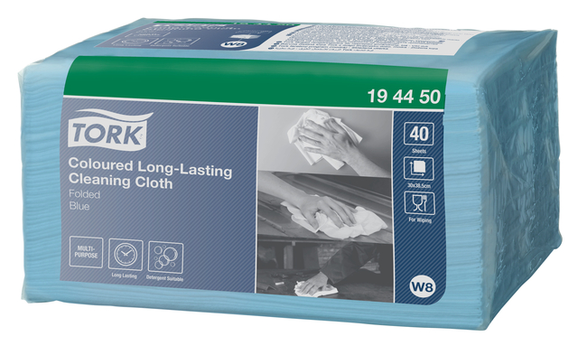 Reinigingsdoek Tork Long Lasting W8 multifunctioneel gevouwen blauw 194450