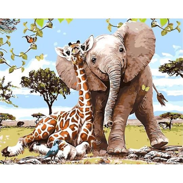 Schilderen op nummers olifant & giraf