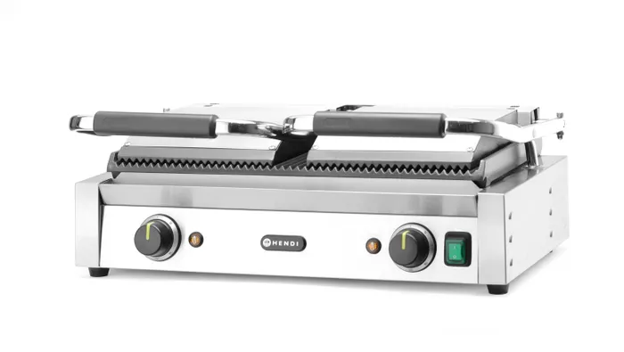 Hendi Contactgrill - dubbele versie geheel geribd