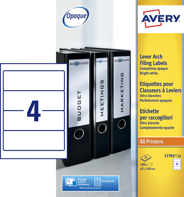 Rugetiket Avery breed 62x192mm zelfklevend wit