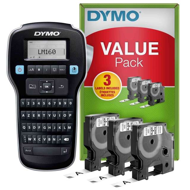 Labelprinter Dymo LabelManager 160 draagbaar azerty 12mm zwart valuepack