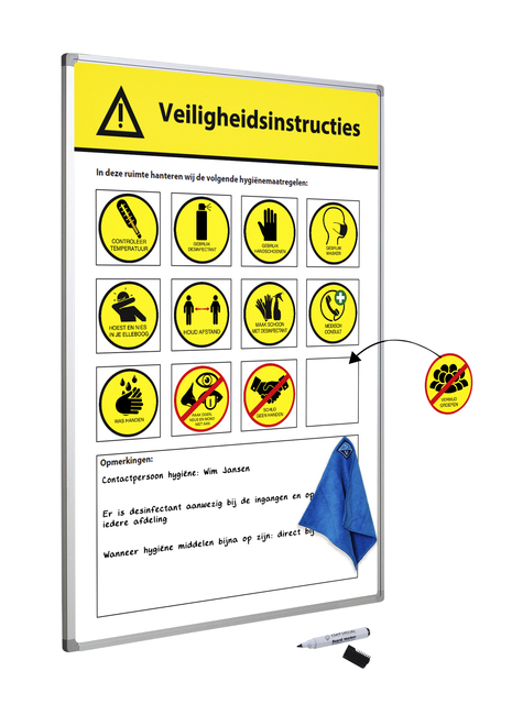 Veiligheidsbord Corona met wisselbare iconen Nederlandstalig 30x45cm