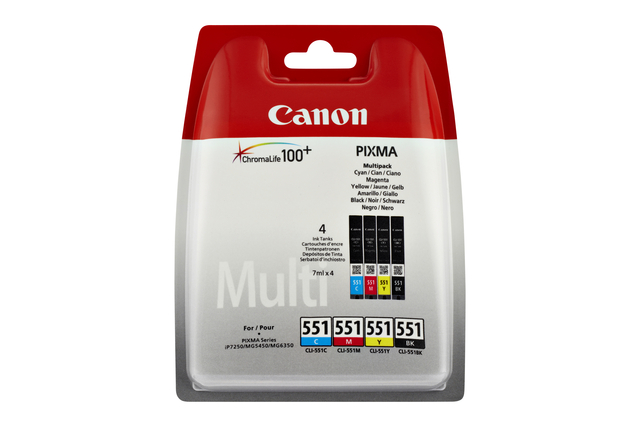 Inktcartridge Canon CLI-551 zwart + 3 kleuren