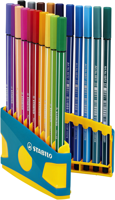 Viltstift  STABILO Pen 68/20 ColorParade in antraciet/turquoise etui medium assorti etui  à 20 stuks