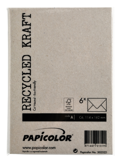 Envelop Papicolor C6 114x162mm kraft grijs