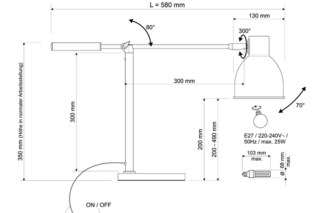 Bureaulamp MAUL Finja excl. LED lamp voet zwart