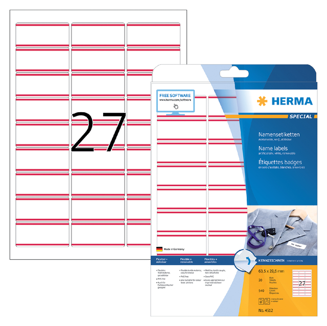 Naambadge etiket HERMA 4512 63.5x29.6mm wit/rood