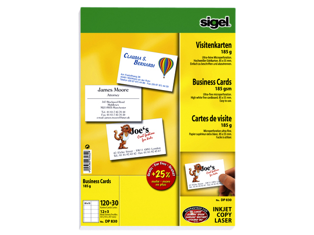 Visitekaart Sigel 85x55mm blanco 185gr wit 150 stuks