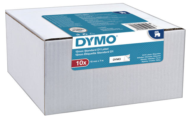 Labeltape Dymo D1 45013 12mmx7m polyester zwart op wit doos à 10 stuks