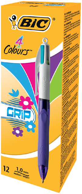 Balpen Bic 4kleuren grip fashion medium paars