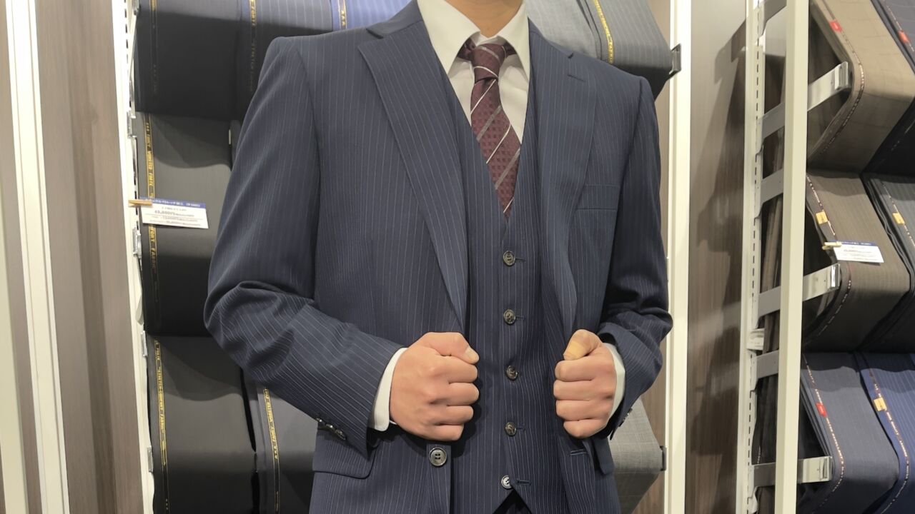 紺色ストライプスーツ-アクタ西宮店スーツコレクション-オーダースーツSADA