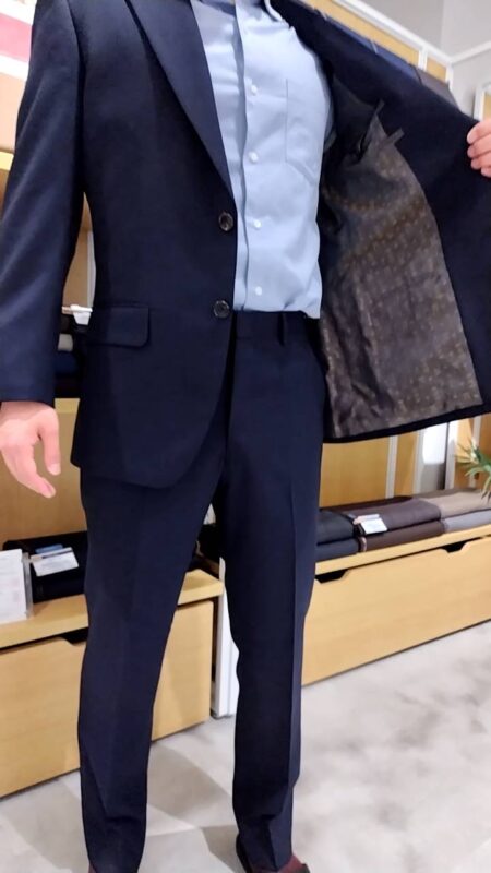 紺系・Wool100%ナチュラルストレッチ素材&チェス裏地のアイキャッチ画像