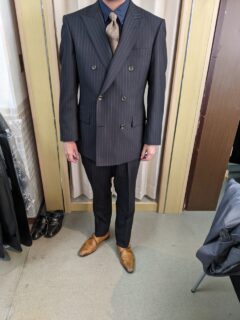 ネイビー系光沢＆ナチュラルストレッチ機能Wool70％素材＆馬車裏地の画像