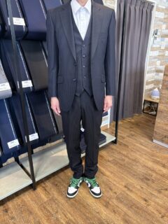 紺/ストライプの生地でお仕立て頂きました。の画像