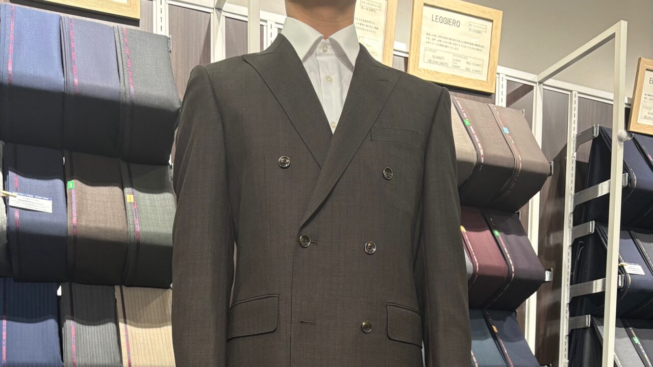 Super100's】ブラウンストライプのワイドシルエット ダブルブレスト