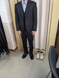 ブラック系・Wool100％ナチュラルストレッチ素材&ペイズリー柄裏地の画像