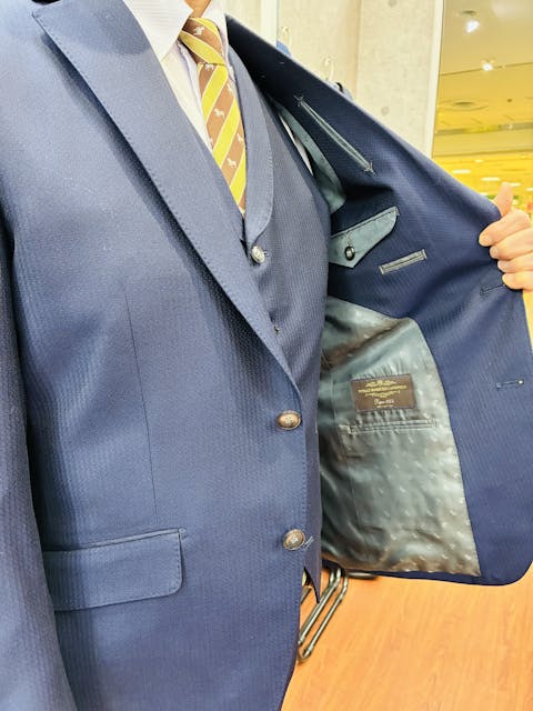 【イタリア製生地】『CANONICO』ネイビー織柄×ペイズリー柄ブルーグレーのアイキャッチ画像