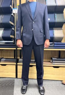 紺系・Wool100％光沢ナチュラルストレッチ素材&ペイズリー柄裏地の画像